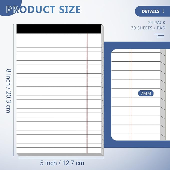 Nichela 5" x 8" Note Pads 10 Pack of Legal Pads 21lb Notepad College Ruled - Image 2