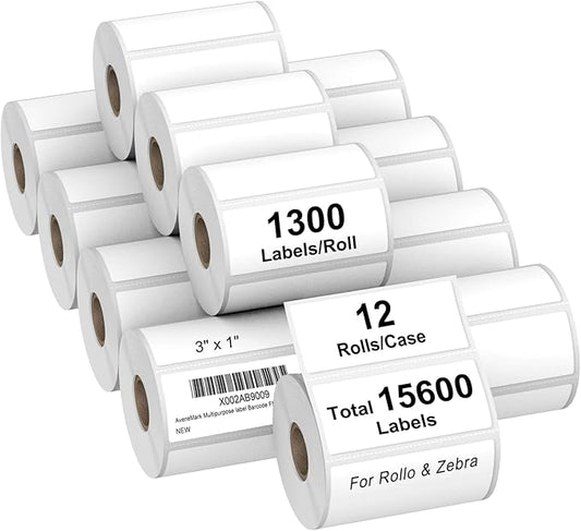AveneMark 12 Rolls 3" x 1" Direct Thermal Labels by AveneMark
