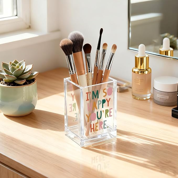 QYUVK I'm So Happy You're Here Acrylic Cosmetic Pencil Holder Cup, Funny Boho - Image 5