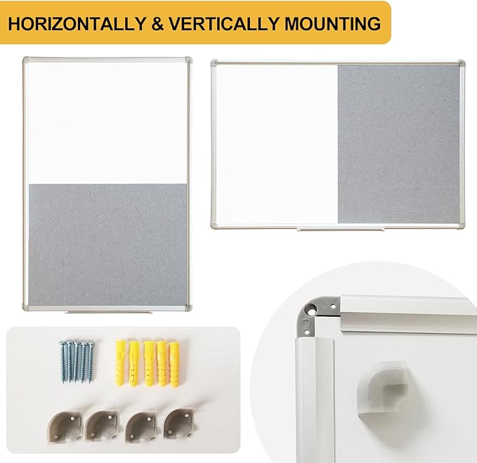 DEVELOP Large Grey Felt Bulletin & Magnetic Dry Erase Combo Board, 72 x 36 Inch - Image 3