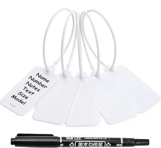 100 White Blank Plastic Tags for Labeling Waterproof Hanging Labels Writable by LeadSeals