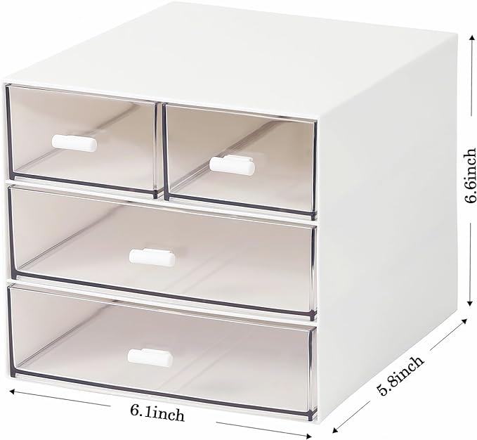 MILULUGO Makeup Organizer with 4 Drawers, Desk Organizer, Cosmetics Storage Box - Image 3