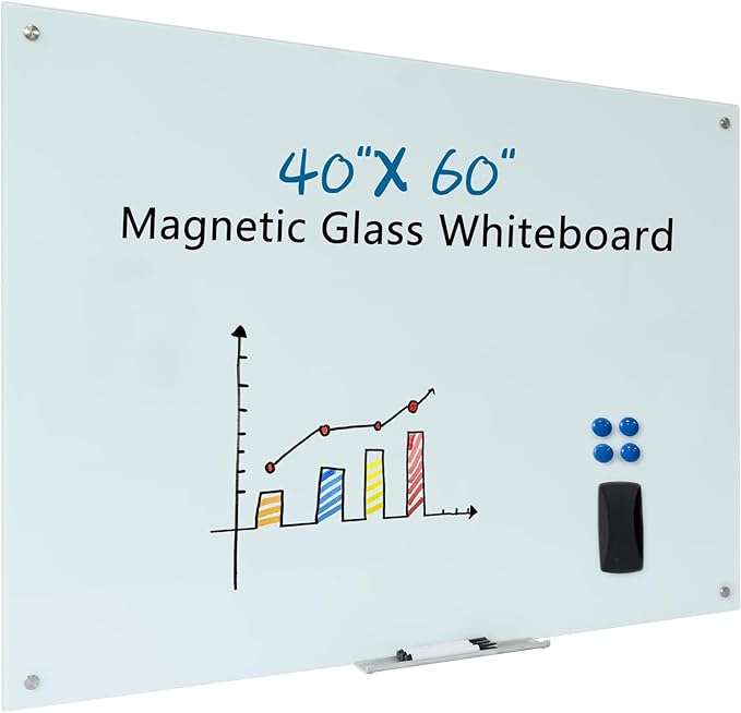 Magnetic Glass Dry Erase White Board Whiteboard Glass Writeboard 40"x60" by Unknown