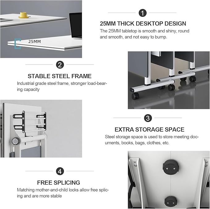 czxhaery Conference Table, Folding Conference Table, Flip Top Mobile Folding - Image 6