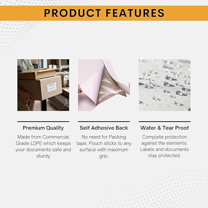 100 Pack 6"x9" Shipping Label Sleeves – Clear Self-Adhesive Packing Slip Pouches - Image 3