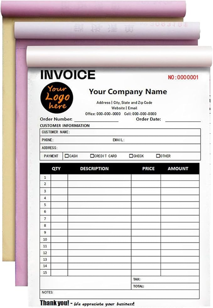 Custom Invoice Book in 3-Part /2-Part Receipt Book by Wasetell