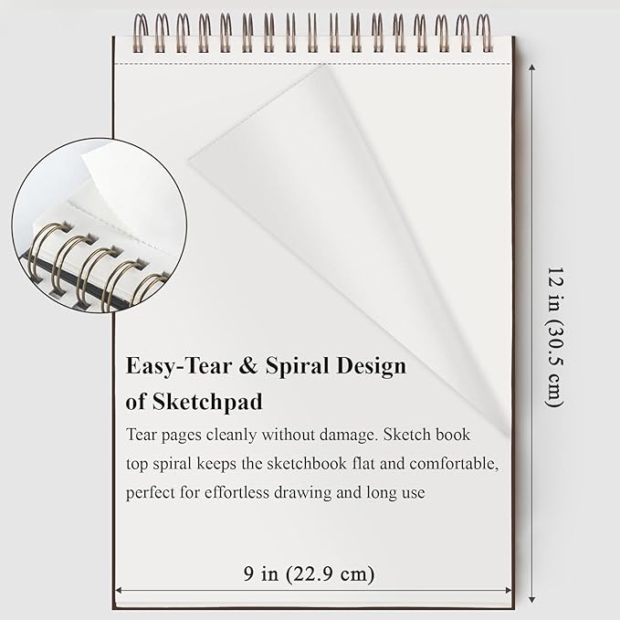 9 x 12 inches Sketch Book, Top Spiral Bound Sketch Pad, 4 Pack 100 Sheets Each - Image 4