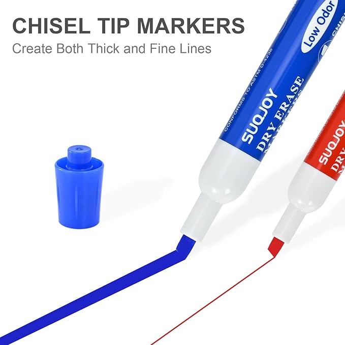 SUQJOY Dry Erase Markers, Chisel Tip Whiteboard Marker, Low Odor Thick Dry - Image 3