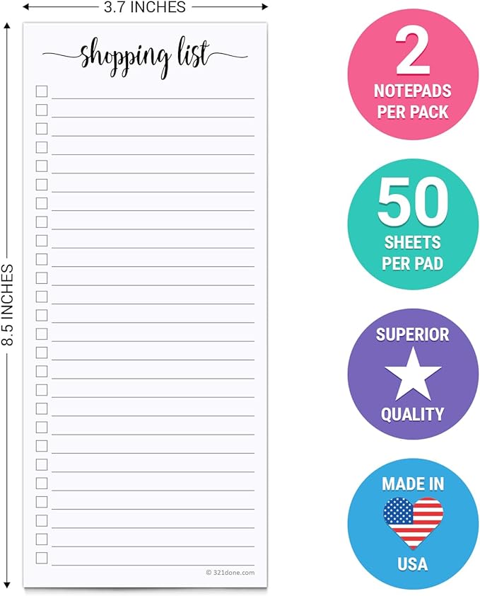 321Done 2-Pack Slim Shopping List Notepad, Made in USA - Image 2