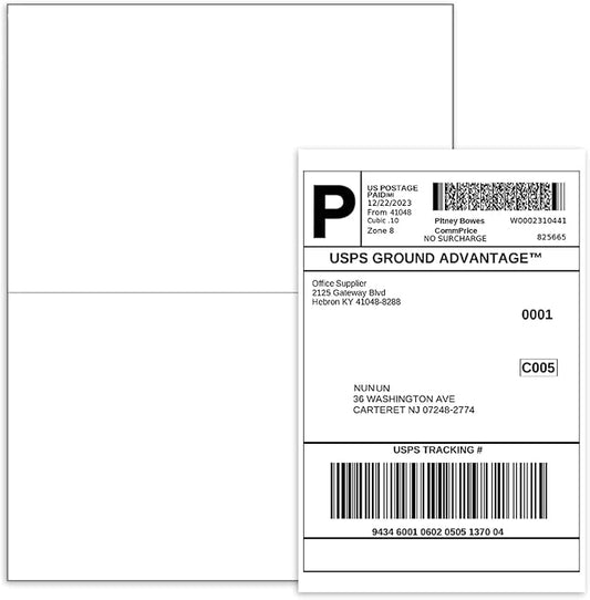 BESTEASY 1000 Half Sheet Self Adhesive Shipping Labels, Laser/Ink Jet White by BESTEASYLABELPRINTER