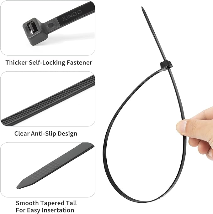 XINGO 26 inch Black Zip Ties Heavy Duty 100 Pack, 200 LBS Ultra Strong Plastic - Image 5