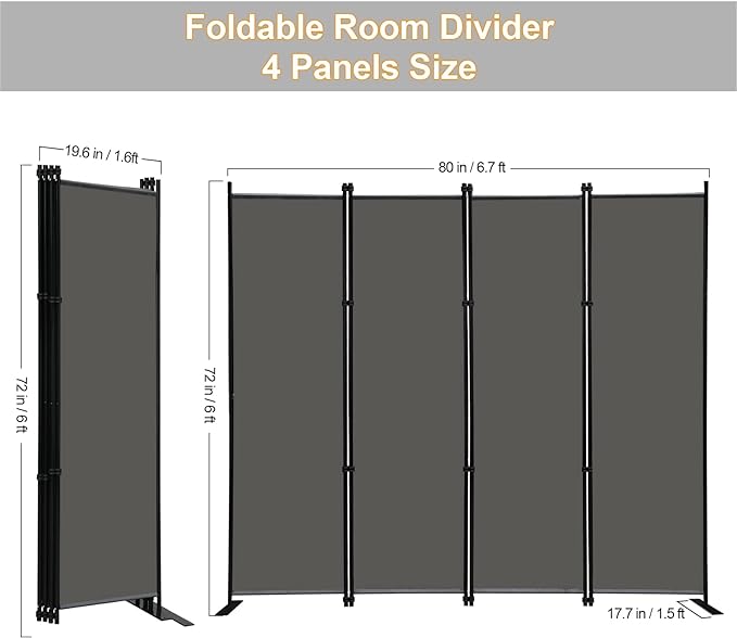 MAYOLIAH 4 Panel Room Divider Screen 6Ft Tall Foldable Privacy Dividers Indoor - Image 5