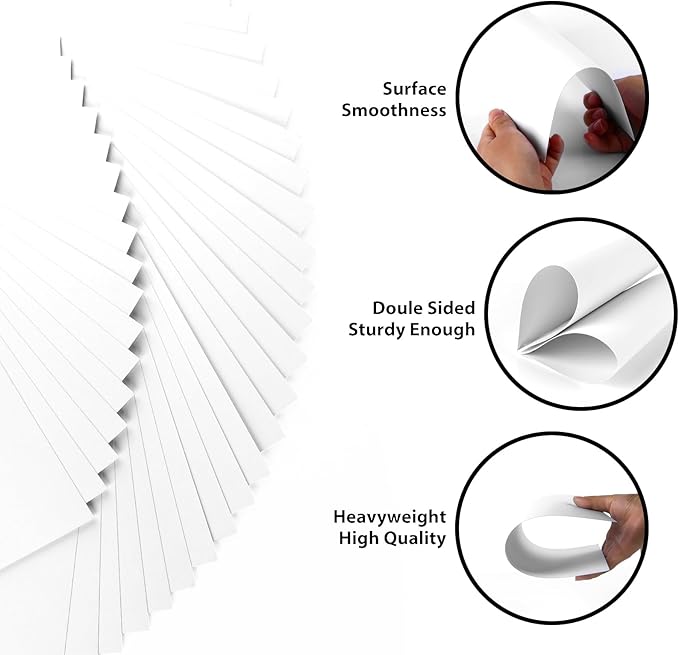 OcePor 100 Sheets White Cardstock 12” x 12”, 92lb/250gsm Black Card Stock - Image 3