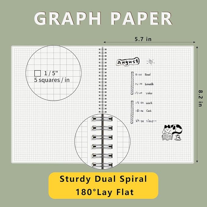 WRENBEN 120gsm Graph Paper Composition Notebook A5 Spiral Notebook 160 Pages - Image 4