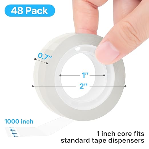 OWLKELA 48 Rolls Transparent Tape Refills, All-Purpose Transparent Glossy Tape - Image 2