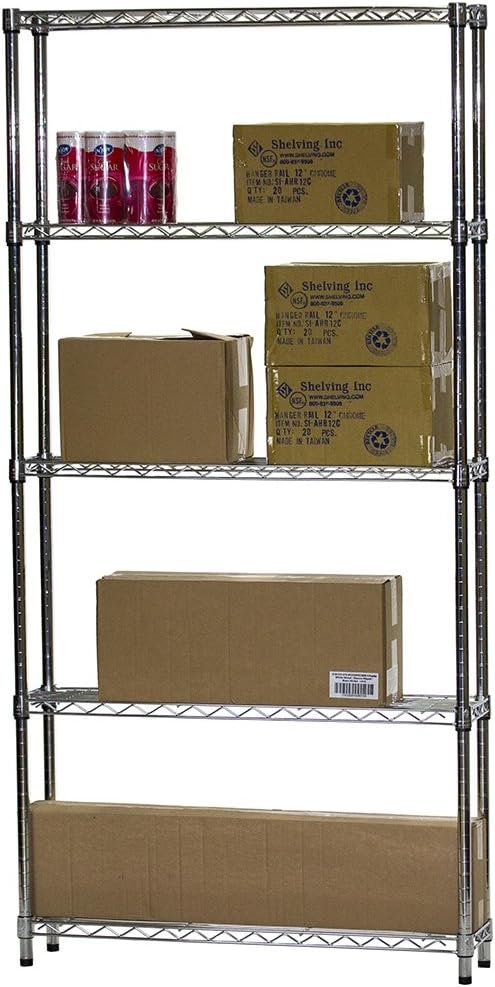 Shelving Inc. 5-Tier Chrome Wire Shelving, Modern/Industrial Style, 800lbs - Image 3