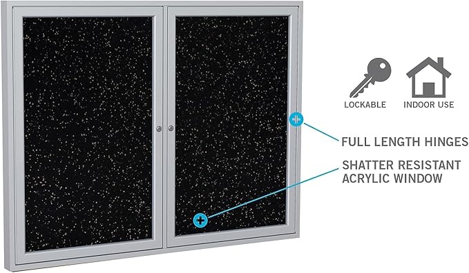 Ghent 36"x60" 2-Door indoor Enclosed Recycled Rubber Bulletin Board, Shatter - Image 5