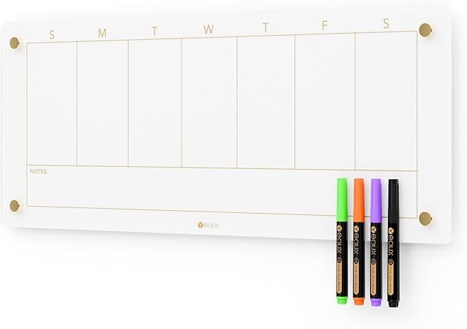 Glass Golden Weekly Dry Erase Calendar White Board by Yeoux