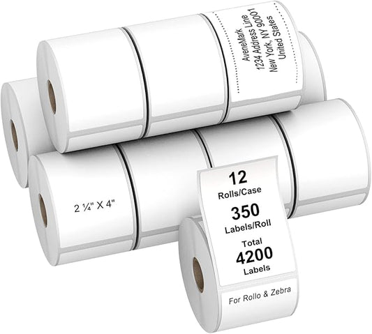 AveneMark 12 Rolls Direct Thermal Label 2.25" x 4" Shipping Labels by AveneMark