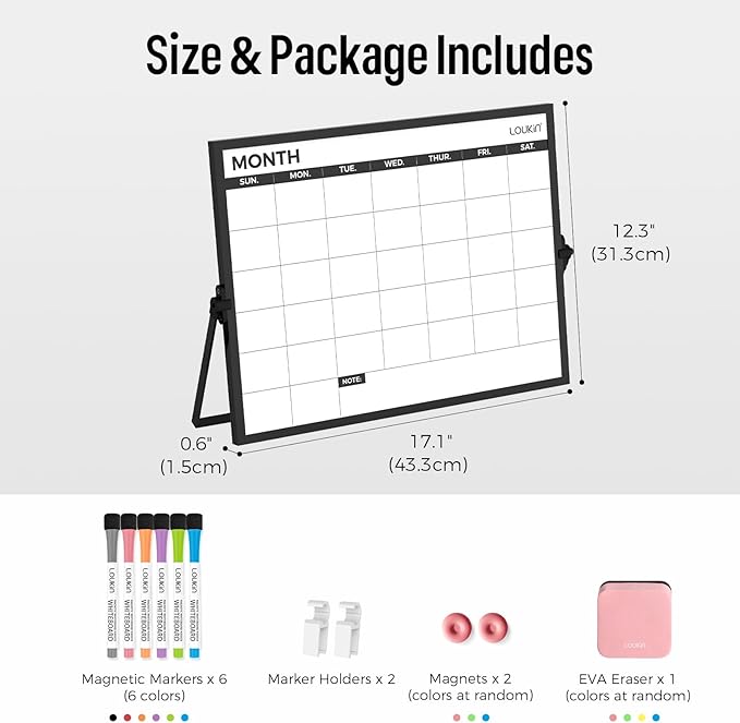 Loukin 17"x12" Dry Erase Calendar, Magnetic Desktop Whiteboard - Image 3