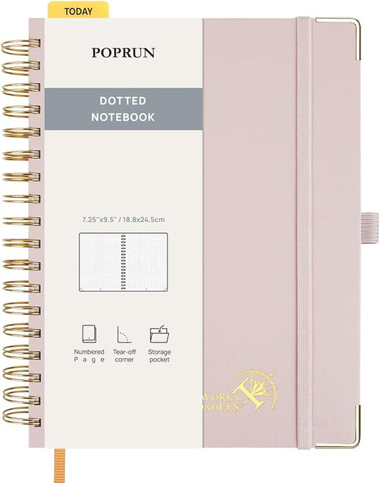 POPRUN Spiral Bullet Dotted Journal Notebook, 7-1/4" x 9-1/2" by POPRUN