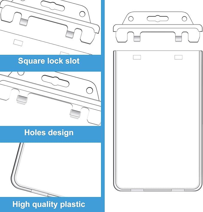 Tinlade 30 Pack Permanent Locking Hard Plastic Badge Holder Vertical Clear ID - Image 3