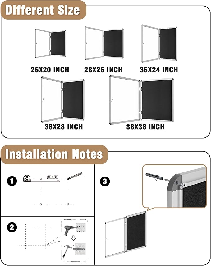 Mifuro 38"x38" Enclosed Bulletin Board, Lockable Weather-Resistant Aluminum - Image 4