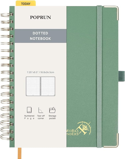 POPRUN Spiral Bullet Dotted Journal Notebook, 7-1/4" x 9-1/2" by POPRUN