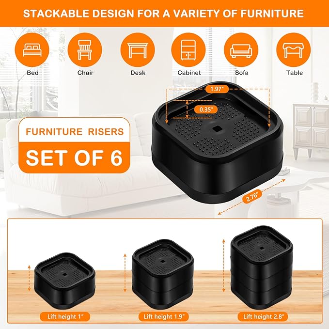 shouwuhho 6 Pack Furniture Risers Adjustable Bed Risers Heavy Duty Lifts Height - Image 2