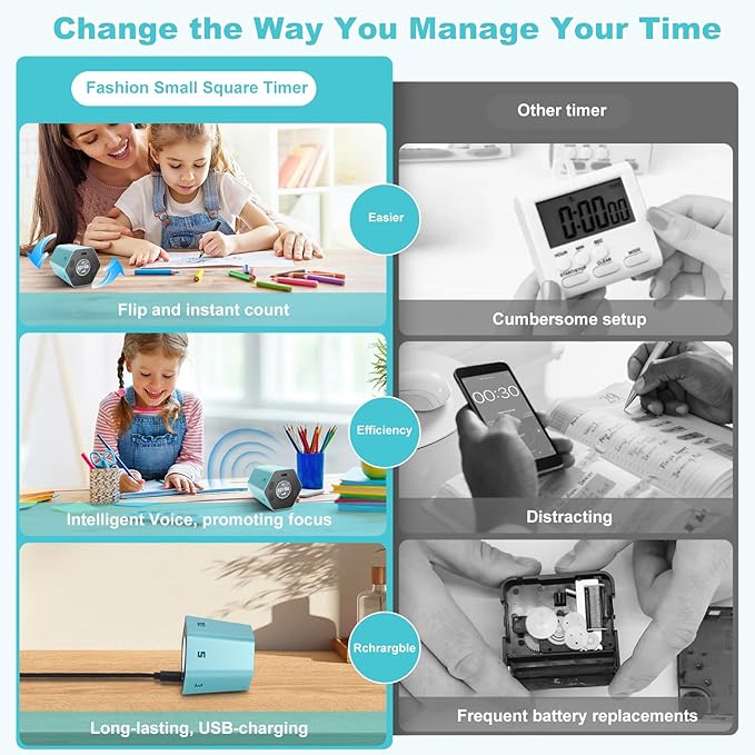 Pomodoro Productivity Timer Cube, Flip Clock, Pause & Resume, Magnetic - Image 3