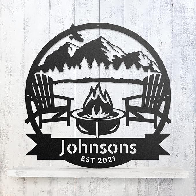 RealSteel Personalized Mountain Campfire Monogram Metal Sign – Custom Family - Image 2