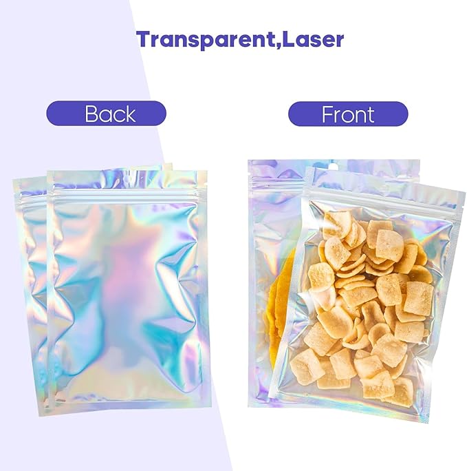 100Pcs Holographic Packaging Bags, 2.7x3.9 inch Resealable Foil Pouch Mylar - Image 7