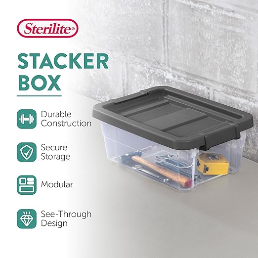 Sterilite 18-Pack Modular Stacker Box, Durable Clear Plastic Storage Bins - Image 2