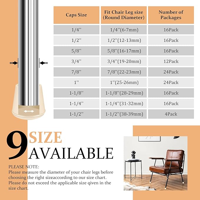1-1/4" Round Rubber Chair Leg Tips Caps, Chair Leg Floor Protectors Furniture - Image 6