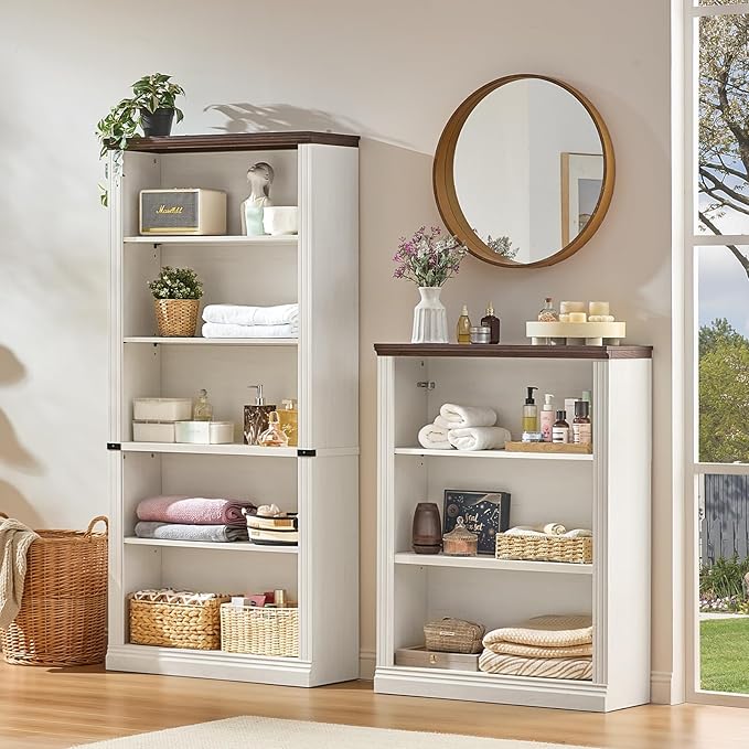 RWYHG 70" White Tall Bookshelf Set of 3, 5-Tier Thick Wooden Book Shelf - Image 8