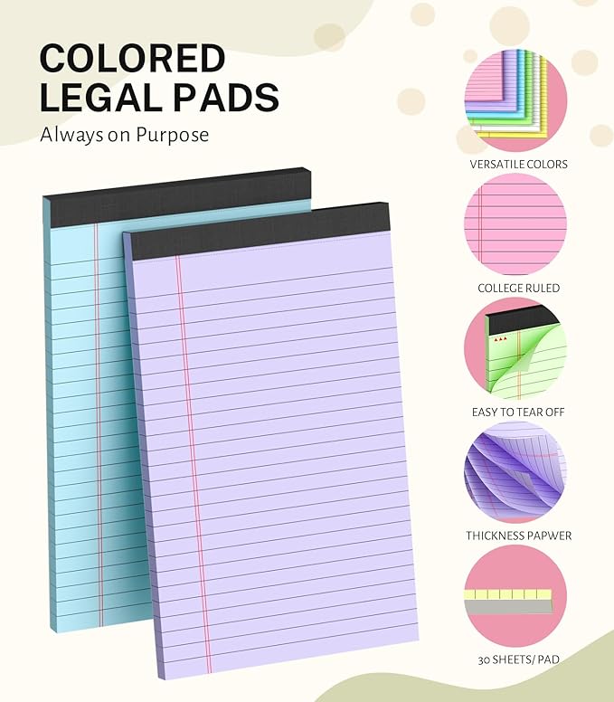 24 Pack Note Pads 5x8, Narrow Ruled Legal Pad, 30 Sheet/Notepad, Colored Lined - Image 3