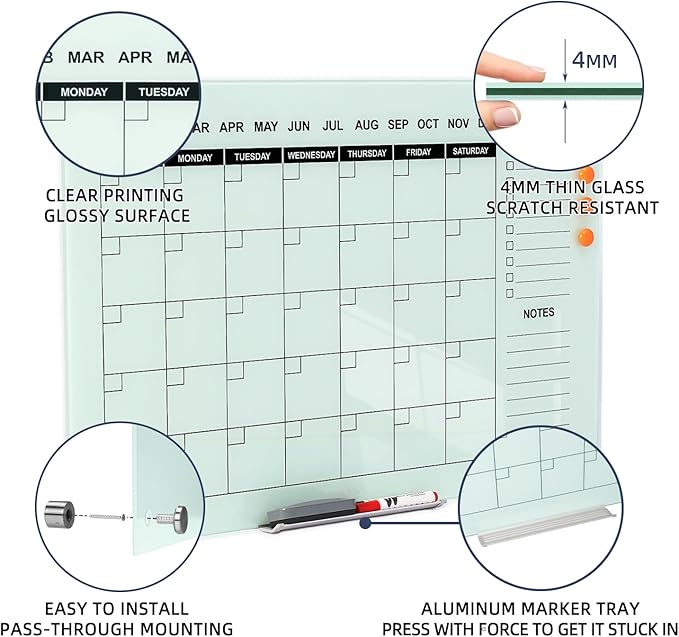 TSJ OFFICE Glass Calendar Whiteboard - Image 3