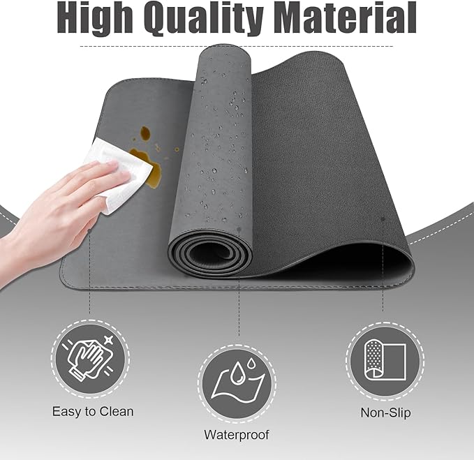 BLESWIN Large Desk Pad, 47.2" x 17", Leather Desk Mat Protector, Waterproof - Image 3
