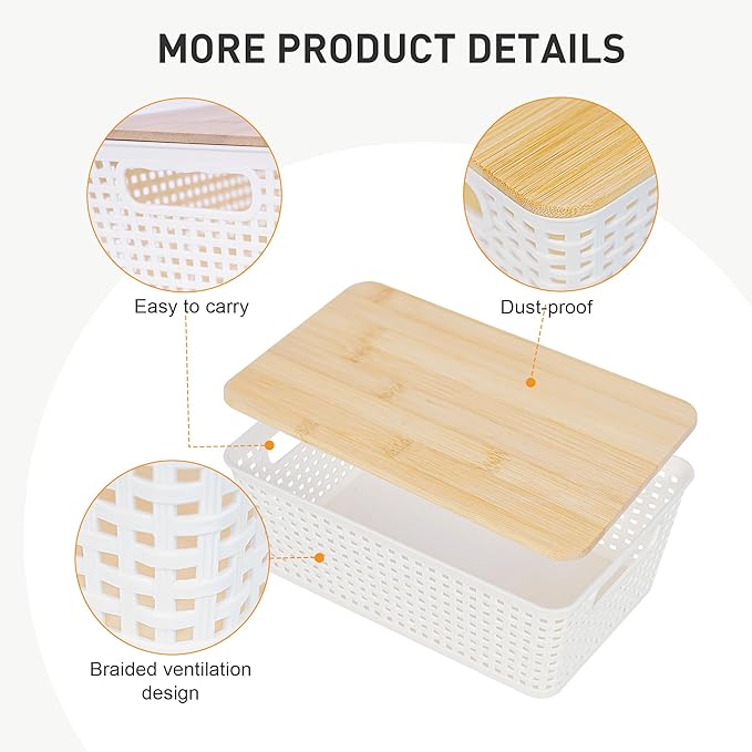 Anywish Storage Bins with Lids 10 Packs, Plastic Storage Bins with Bamboo Lids - Image 4