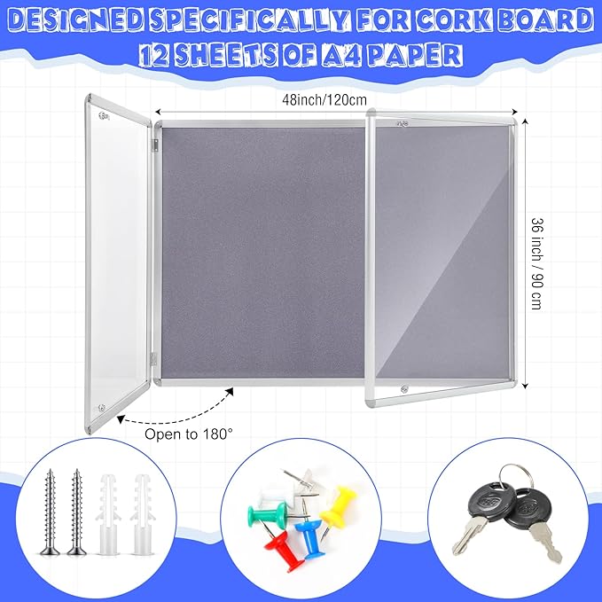 Enclosed Bulletin Board 48" x 36" Weather Resistant Lockable Notice Cork - Image 2