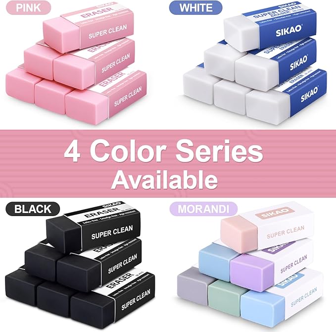 Black Erasers, 6 Pack Block Pencil Erasers – Smudge-Free Latex-Free Art Erasers - Image 9