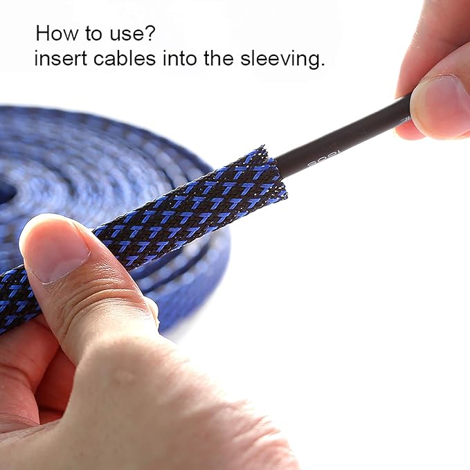 25ft - 1/4 inch PET Expandable Braided Sleeving – BlackBlue – Alex Tech Braided - Image 6