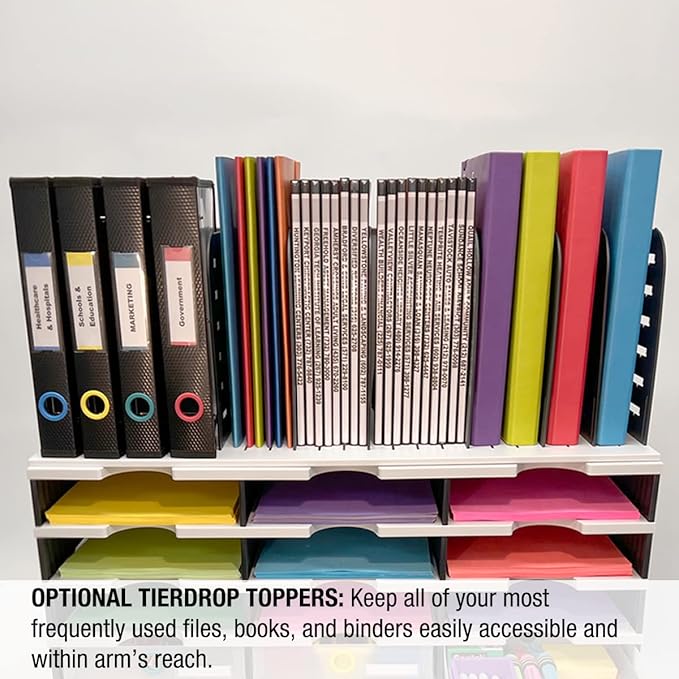 Desktop Organizer 12 Letter Tray Sorter Plus Riser Storage Base & 3 Supply - Image 7