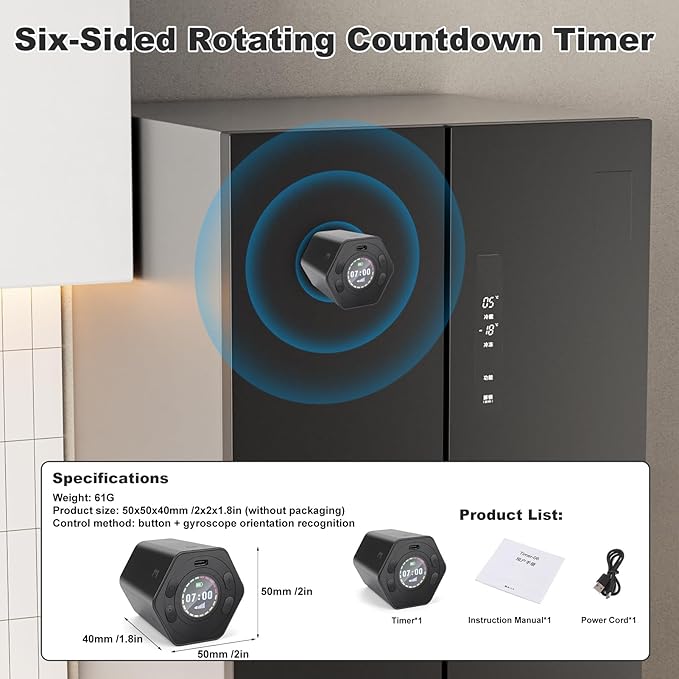 Pomodoro Productivity Timer Cube, Flip Clock, Pause & Resume, Magnetic - Image 2