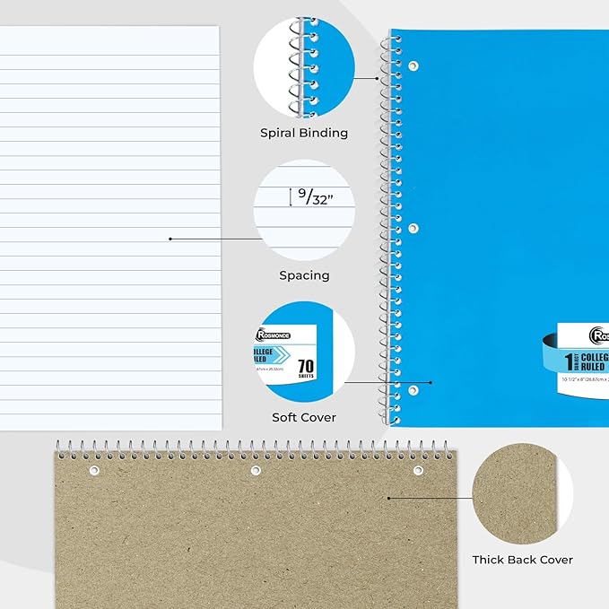 Rosmonde 1 Subject Notebook College Ruled, 6 Pack, 70 Sheets, 8 x 10-1/2" - Image 5