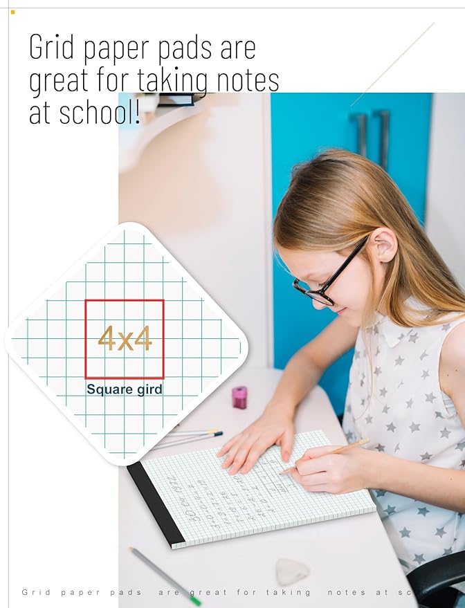 Zaviko Graph Paper Pads 8.5 x 11, 6 Pack, 4x4 Blue Quad Grid Paper Pad - Image 4