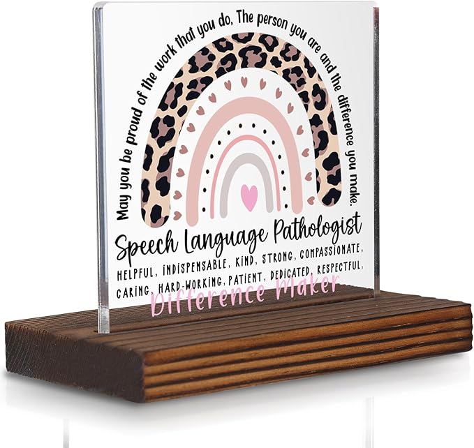 Speech Language Pathologist Appreciation Gift Leopard Rainbow Desk Decor Sign by Pariveca