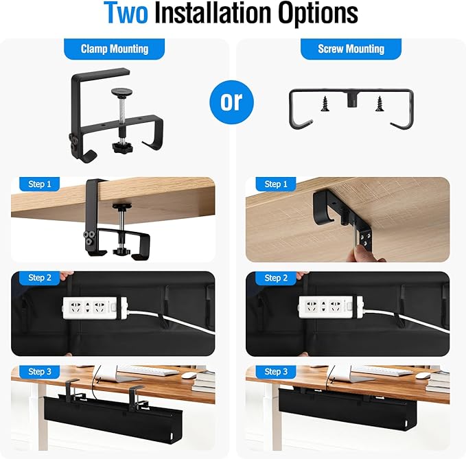 Under Desk Cable Management Tray, 36-Inch Heavy Duty No-Drill Clamp & Screw - Image 6