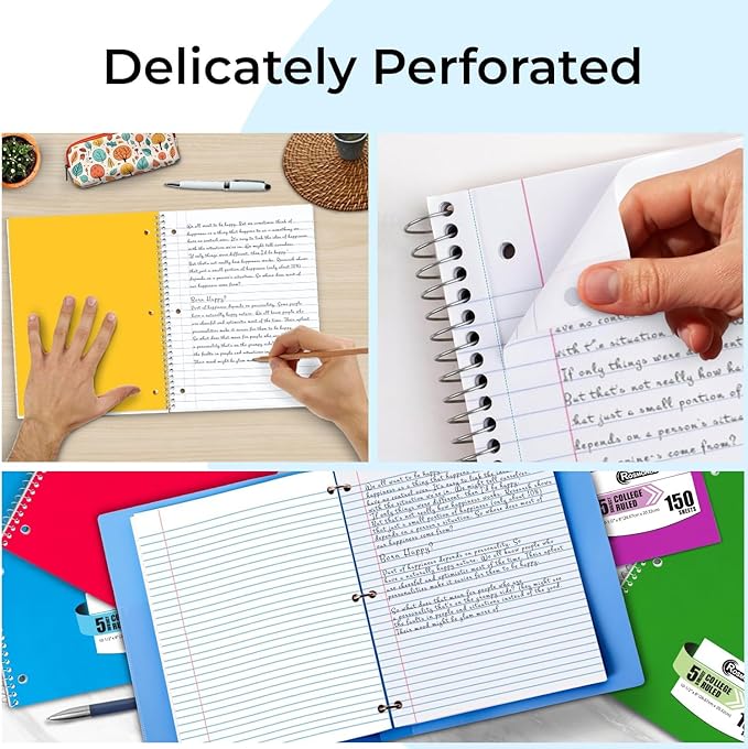Rosmonde Bulk Spiral Notebook 24 Pack, 5 Subject, 300 Pages/Book, 8 x 10-1/2 - Image 5