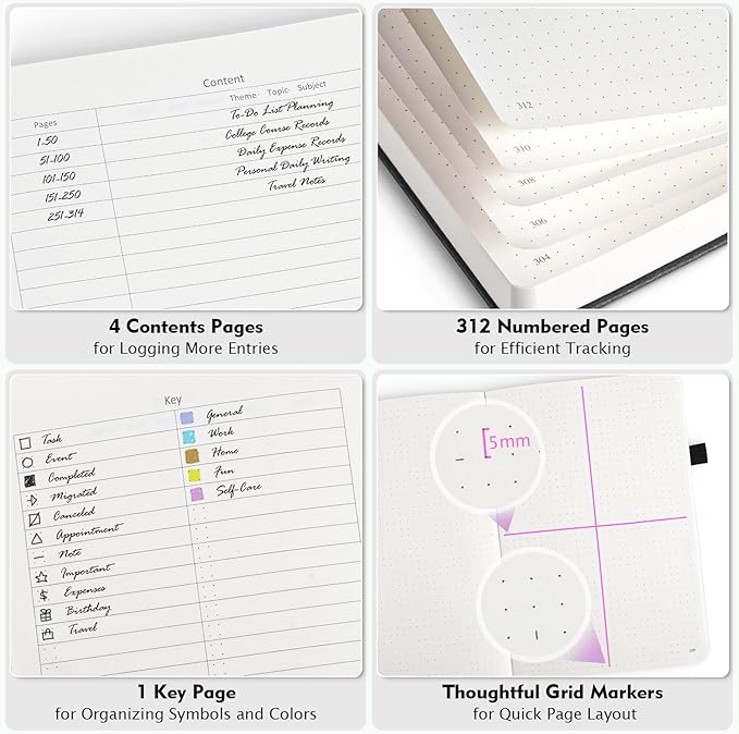 OFFIGIFT Bullet Dotted Journal Notebook, 312 Numbered Pages A5 Hardcover Dotted - Image 3